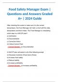 Food Safety Manager Exam | Questions and Verified Answers Graded A+ | 2024 Guide