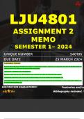 LJU4801 ASSIGNMENT 2 MEMO - SEMESTER 1 - 2024 UNISA – DUE DATE: - 25 MARCH 2024 (DETAILED ANSWERS WITH FOOTNOTES AND A BIBLIOGRAPHY - DISTINCTION GUARANTEED!)