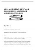 AQA A-level BIOLOGY (7402/1) Paper 1 MARKING SCHEME QUESTIONS AND ANSWERS 2024 SPECIMEN VI