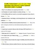 Traffic School Quiz 1, 2, 3, 4, 5, 6, 7 Questions and Answers Latest Updated 2024/2025 (100% Verified)