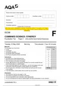 2023 AQA GCSE COMBINED SCIENCE: SYNERGY 8465/1F Foundation Tier Paper 1  Life and Environmental Sciences Question Paper & Mark scheme (Merged) June 2023  [VERIFIED]