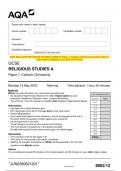 2023 AQA GCSE RELIGIOUS STUDIES A 8062/12 Paper 1: Catholic Christianity Question Paper &  Mark scheme (Merged) June 2023 [VERIFIED] GCSE RELIGIOUS STUDIES A Paper 1: Catholic Christianity