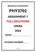 PHY3702 ASSIGNMENT 1 FULL SOLUTIONS UNISA 2024 Quantum mechanics