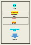 AQA  GCSE  GERMAN  Higher Tier  Paper 4  8668/WH||QUESTIONS & MARKING SCHEME||GRADED A+