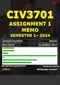 CIV3701 ASSIGNMENT 1 MEMO - SEMESTER 1 - 2024 - UNISA - DUE : 22 MARCH 2024 (DETAILED ANSWERS WITH FOOTNOTES - DISTINCTION GUARANTEED) 