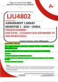LJU4802 ASSIGNMENT 1 MEMO - SEMESTER 1 - 2024 - UNISA - DUE : 30 MARCH 2024 (DETAILED ANSWERS WITH FOOTNOTES - DISTINCTION GUARANTEED) 