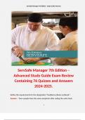 ServSafe Manager 7th Edition – Advanced Study Guide Exam Review Containing 76 Quizzes and Answers 2024-2025. Terms like: Define the requirements for the designation "foodborne-illness outbreak" - Answer: - Two+ people have the same symptoms after ea