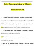 Relias Exam Application of HIPAA in Behavioral Health Questions and Verified Answers (2024 / 2025)/ A+ GRADE