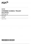 AQA GCSE COMBINED SCIENCE: TRILOGY PHYSICS PAPER 2 2023 MARK SCHEME (8464/P/2H: Higher Tier