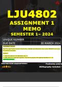 LJU4802 ASSIGNMENT 1 MEMO - SEMESTER 1 - 2024 - UNISA - DUE : 30 MARCH 2024 (DETAILED ANSWERS WITH FOOTNOTES - DISTINCTION GUARANTEED) 