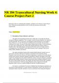 NR 394 Transcultural Nursing Week 4: Course Project Part 2 100% Correct.