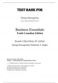 Test Bank For Business Essentials, Canadian Edition, 10th Edition by Ronald J. Ebert, Ricky W. Griffin, Frederick A. Starke, George Dracopoulos Chapter 1-15