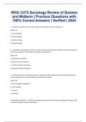 WGU C273 Sociology Review of Quizzes and Midterm | Previous Questions with 100% Correct Answers | Verified | 2024