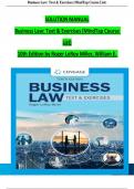 Solution Manual For Business Law: Text & Exercises, 10th Edition by Roger LeRoy Miller, William E. Hollowell, Verified Chapters 1 - 43, Complete Newest Version
