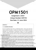 OPM1501 Assignment 2 (ANSWERS) 2024 - DISTINCTION GUARANTEED