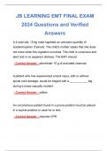 JB LEARNING EMT FINAL EXAM 2024 Questions and Verified Answers