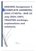 HED4805 Assignment 3 (COMPLETE ANSWERS) 2024 (174079) - DUE 22 July 2024 ;100% TRUSTED workings, explanations and solutions. 