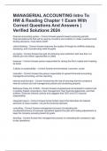 MANAGERIAL ACCOUNTING Intro To HW & Reading Chapter 1 Exam With Correct Questions And Answers | Verified Solutions 2024