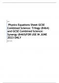 AQA   Physics Equations Sheet GCSE Combined Science  INSERT  FOR JUNE 2023