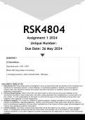 RSK4804 Assignment 1 (ANSWERS) 2024 - DISTINCTION GUARANTEED