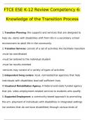 FTCE ESE K-12 Review Competency 6 Knowledge of the Transition Process | Questions with 100% Correct Answers | Verified | Latest Update