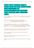 POST TEST: WORLD WAR II EXAM 2024 ACTUAL QUESTIONS AND ANSWERS TO PLATO/EDMENTUM HISTORY TEST SOLVED AND VERIFIED 100%