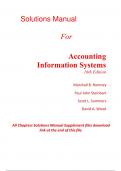 Solutions Manual for Accounting Information Systems 16th Edition By Marshall Romney, Paul Steinbart, Scott Summers, David Wood (All Chapters, 100% Original Verified, A+ Grade)