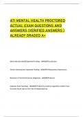 ATI MENTAL HEALTH PROCTORED ACTUAL EXAM QUESTIONS AND ANSWERS (VERIFIED ANSWERS ) ALREADY GRADED A+