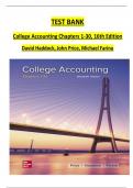 TEST BANK For College Accounting Chapters 1 - 30, 16th Edition by David Haddock, John Price, Verified Newest Version