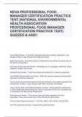 NEHA PROFESSIONAL FOOD MANAGER CERTIFICATION PRACTICE TEST (NATIONAL ENVIRONMENTAL HEALTH ASSOCIATION PROFESSIONAL FOOD MANAGER CERTIFICATION PRACTICE TEST) QUIZZES & ANS!!