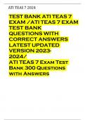 TEST BANK ATI TEAS 7 EXAM /ATI TEAS 7 EXAM TEST BANK QUESTIONS WITH CORRECT ANSWERS LATEST UPDATED VERSION 2023- 2024/ ATI TEAS 7 Exam Test Bank 300 Questions with Answer