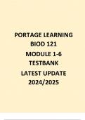 PORTAGE LEARNING BIOD 121 MODULE 1-6 TESTBANK LATEST UPDATE 2024/2025 PORTAGE LEARNING 