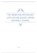 TEST BANK FOR PSYCHOLOGY 13TH EDITION DAVIDG. MYERS NATHAN C. DEWALL