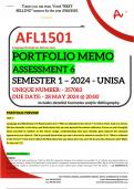AFL1501 PORTFOLIO MEMO - ASSESSMENT 6 - MAY/JUNE 2024 - SEMESTER 1 - UNISA - DUE DATE :- 28 MAY 2024 (DETAILED ANSWERS WITH FOOTNOTES AND BIBLIOGRAPHY - DISTINCTION GUARANTEED!) 