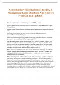 Contemporary Nursing Issues, Trends, & Management Exam Questions And Answers (Verified And Updated)