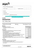 2023 AQA GCSE ENGINEERING 8852/W Unit 1 Written Paper Question Paper & Mark  scheme (Merged) June 2023 [VERIFIED]