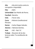 Historia Constitucional Peruana - Resumen de las dos lecturas sobre la constitución de cadiz.