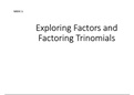 MATH 114N Week 1 Discussion -Exploring Factors & Factoring Trinomials