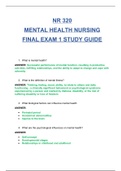 NR 320 MENTAL HEALTH NURSING FINAL EXAM 1 STUDY GUIDE