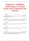 NURS 6531 / NURS6531, Adult Primary Care Final Exam week 11 (Questions and Answers) (Already graded A)