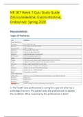 NR 507 Week 7 Quiz Study Guide (Musculoskeletal, Gastrointestinal, Endocrine): Spring 2020 (A guaranteed)