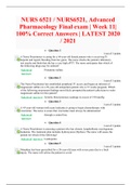 NURS 6521 / NURS6521, Advanced Pharmacology Final exam | Week 11| 100% Correct Answers | LATEST 2020 / 2021