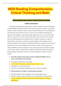  HESI Reading Comprehension, Critical Thinking and Math(GRADED A+) LATEST UPDATE