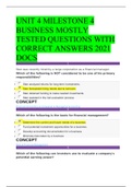 UNIT 4 MILESTONE 4 BUSINESS MOSTLY TESTED QUESTIONS WITH CORRECT ANSWERS 2021 DOCS  