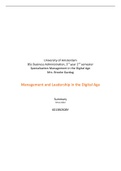 SUMMARY ALL EXAM MATERIAL  Management And Leadership In The Digital Age (6013B0508Y)
