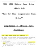 NURS-6531N-8,Adv. Practice Care of Adults MIDTERM EXAM REVIEW Competencies of Advanced Nurse