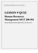 LESSON 9 QUIZ_ Human Resources Management MGT 208-501 (Exam Elaborations Questions & Answers)