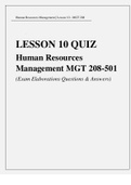 MGT 208-501 LESSONS 1 -10  QUIZ_ Human Resources Management MGT 208-501 (Exam Elaborations Questions & Answers)