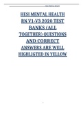 HESI MENTAL HEALTH RN V1-V3 2020 TEST BANKS (ALL TOGETHER) QUESTIONS AND CORRECT ANSWERS