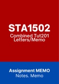 STA1502 (Exam Questions, MCQ Answers, Tut201 Memos)